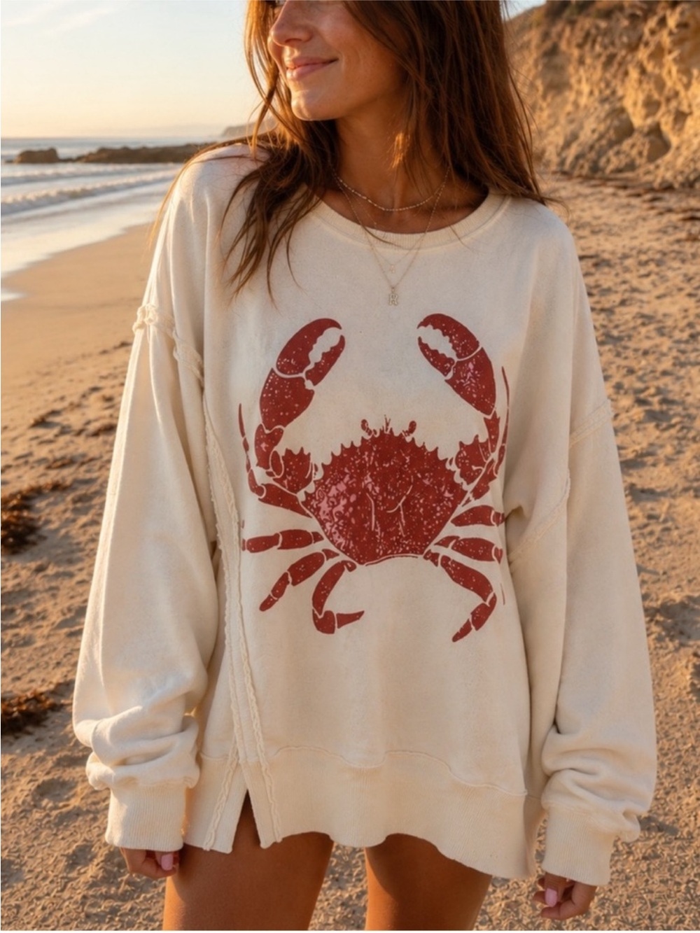 Free People We The Free Graphic Camden Pullover in Crab Print NWT